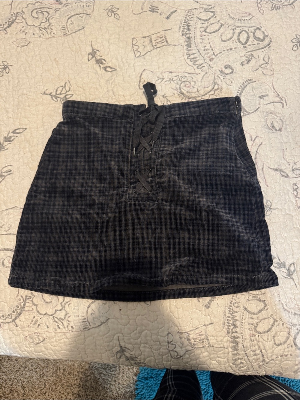 Black Plaid Lace-Up Mini Skirt